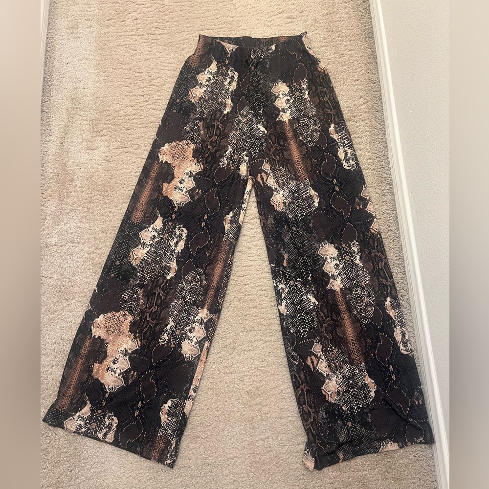 Zara Snake Print Trousers in Black and Brown